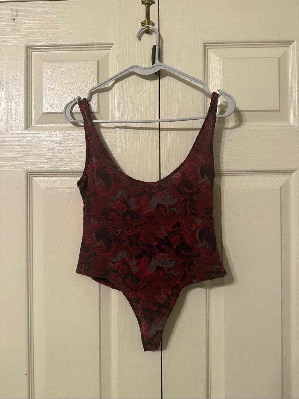 Free People Burgundy Floral Scoop-Back Bandeau Bodysuit
